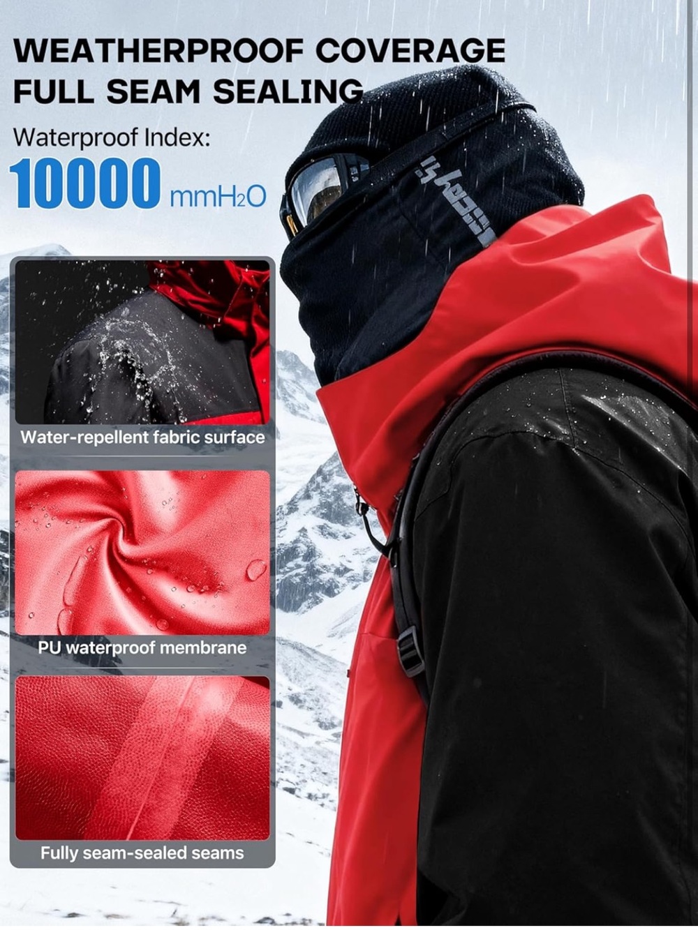 Waterproof Ski Jacket
Fleece Lined Warm Winter Snow Coat With Hood Fully 3XL - Picture 4 of 11